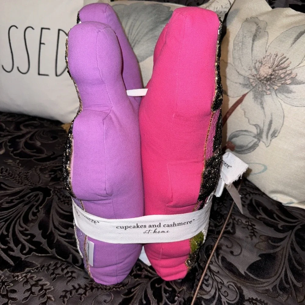Cupcakes and Cashmere Haunted House Pillows Pink Purple Beaded Set of 2